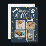 Lycklig Howlidays Collage | Julfoto Helg Vykort<br><div class="desc">Sprid ut kärlek i julhelgen med en "pawsitively" snyggt som helgdag för husdjur,  temat vykort. Det här kortet innehåller en samling av fyra av dina favoritfoton med inslag i en faux guld glitter-konfekti. Lägg till den förtryckta returadressen på baksidan.</div>