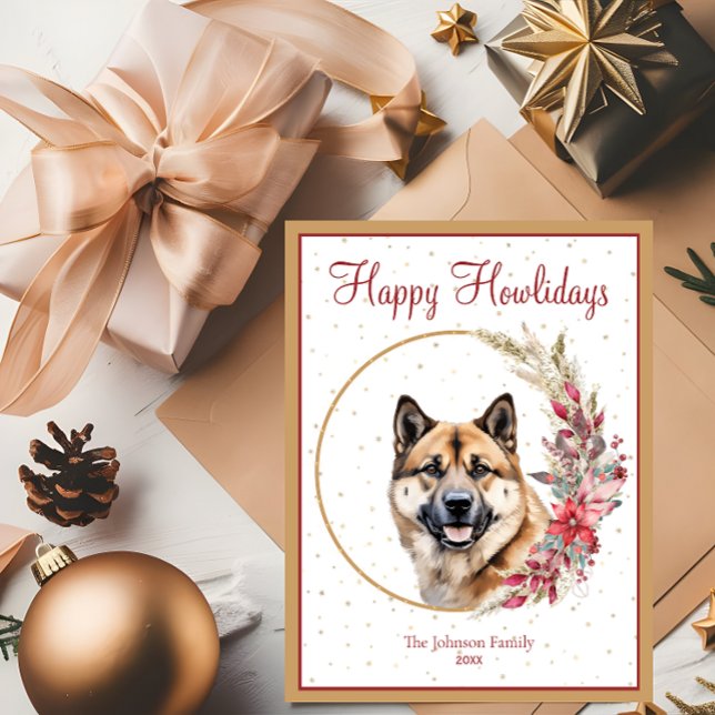 Lycklig Howlidays Cute Akita Hund Helg Vykort (Skapare uppladdad)
