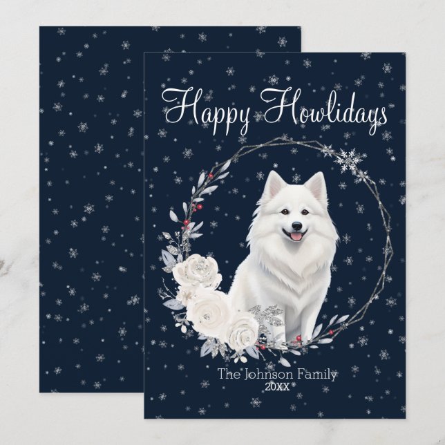 Lycklig Howlidays Cute American Eskimo Hund Julkort (Fram/baksida)