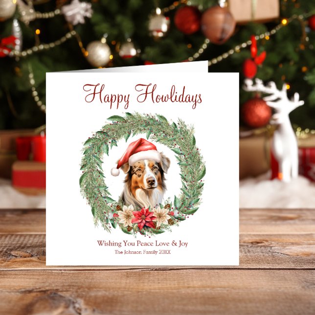 Lycklig Howlidays Cute Australian shepherd Hund Julkort (Skapare uppladdad)