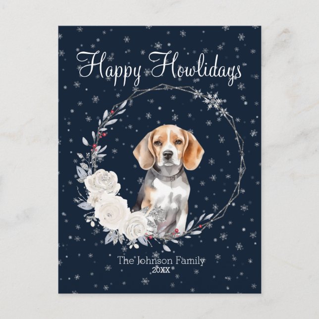 Lycklig Howlidays Cute Beagle Hund Helg Vykort (Framsida)