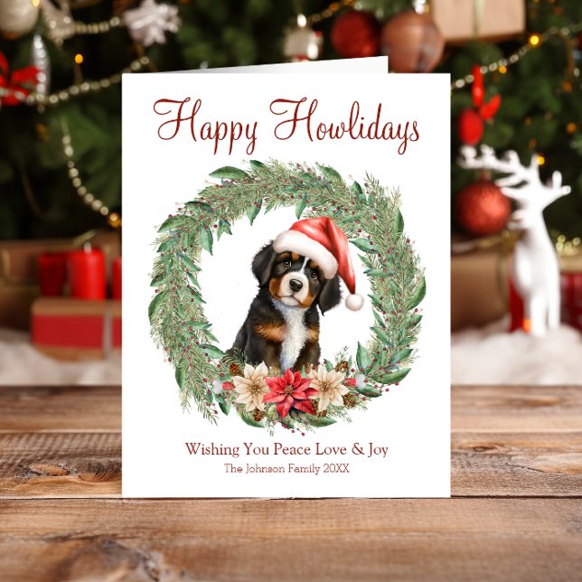 Lycklig Howlidays Cute Bernese Mountain Hund Julkort (Skapare uppladdad)