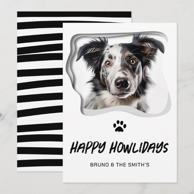 Lycklig Howlidays Cute Black White-jul Julkort (Fram/baksida)