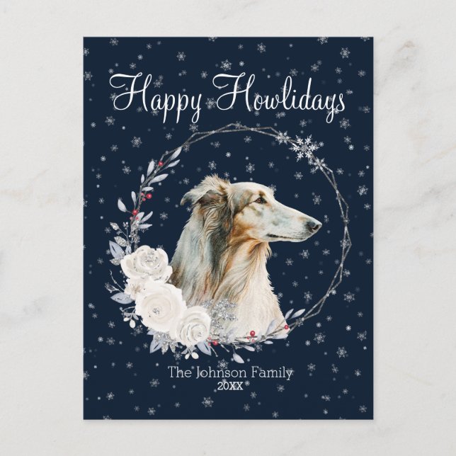 Lycklig Howlidays Cute Borzoi Hund Helg Vykort (Framsida)