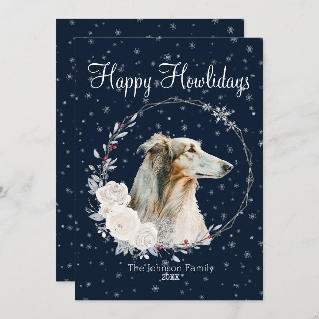 Lycklig Howlidays Cute Borzoi Hund Julkort (Fram/baksida)