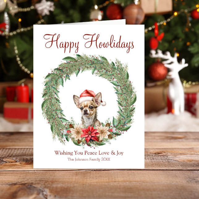 Lycklig Howlidays Cute Chihuahua Hund Julkort (Skapare uppladdad)