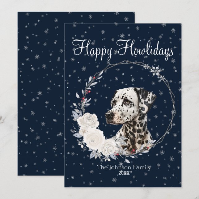 Lycklig Howlidays Cute Dalmatien Hund Julkort (Fram/baksida)
