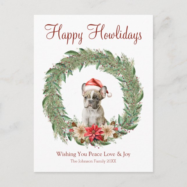 Lycklig Howlidays Cute Fransk Bulldog Helg Vykort (Framsida)