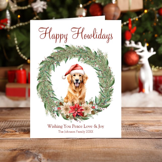 Lycklig Howlidays Cute Golden Retriever Hund Julkort (Skapare uppladdad)