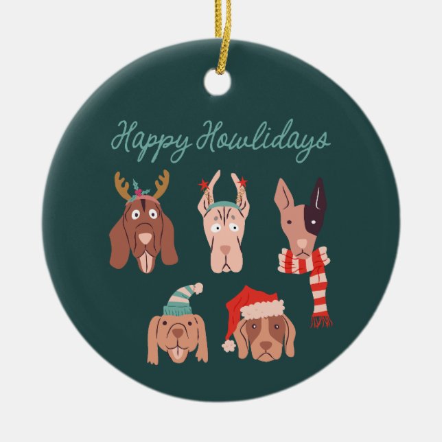 Lycklig Howlidays Cute jul Hundar Julgransprydnad Keramik (Framsidan)