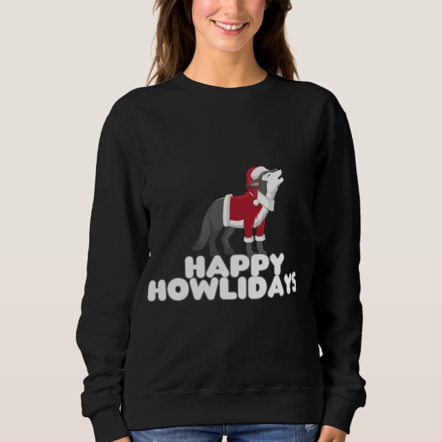 Lycklig Howlidays - Cute Juldag Varg Hund Puppy T Shirt (Framsida)