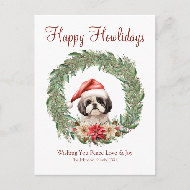 Lycklig Howlidays Cute Lhasa Apso Hund Helg Vykort (Framsida)
