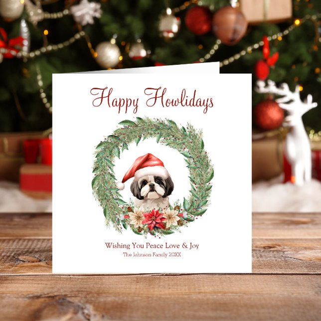 Lycklig Howlidays Cute Lhasa Apso Hund Julkort (Skapare uppladdad)