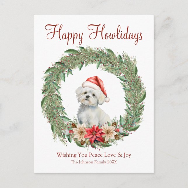 Lycklig Howlidays Cute Maltese Hund Helg Vykort (Framsida)