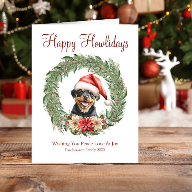 Lycklig Howlidays Cute Rottweiler Hund Julkort (Skapare uppladdad)