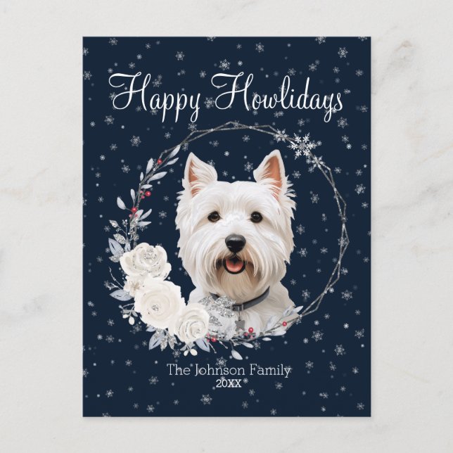 Lycklig Howlidays Cute Westie Hund Helg Vykort (Framsida)