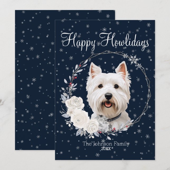Lycklig Howlidays Cute Westie Hund Julkort (Fram/baksida)