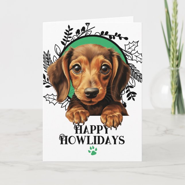Lycklig Howlidays Dachshund Weiner Hund jul Helgkort (Framsida)