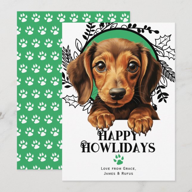 Lycklig Howlidays Dachshund Weiner Hund jul Julkort (Fram/baksida)