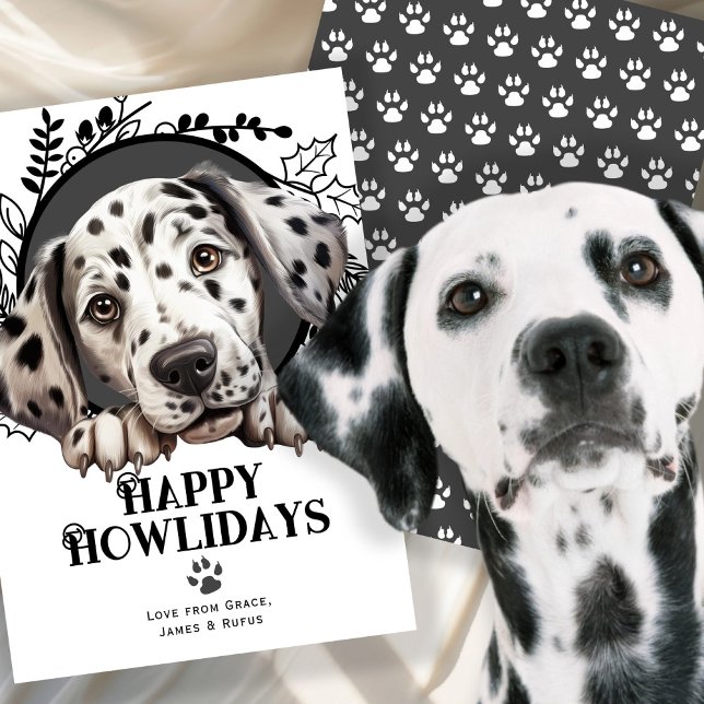 Lycklig Howlidays Dalmatien Hund jul Julkort (Happy Howlidays Dalmatian Dog Christmas Holiday Card
by Ricaso. Dally spotty dog cards for xmas)