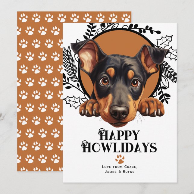 Lycklig Howlidays Doberman Pinscher Hund jul Julkort (Fram/baksida)