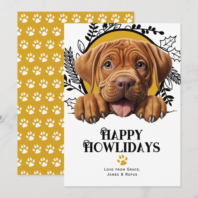 Lycklig Howlidays dogue de bordeaux Hund Julkort (Fram/baksida)
