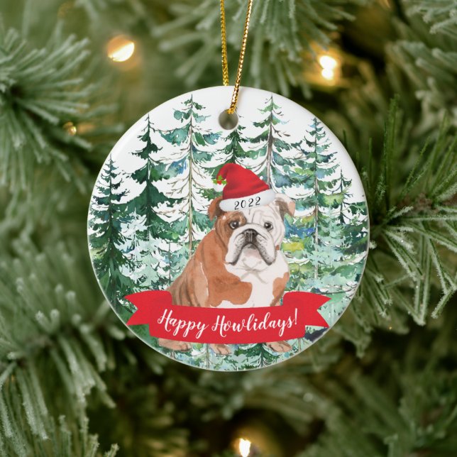 Lycklig Howlidays English Bulldog Hund jul Orna Julgransprydnad Keramik (Träd)