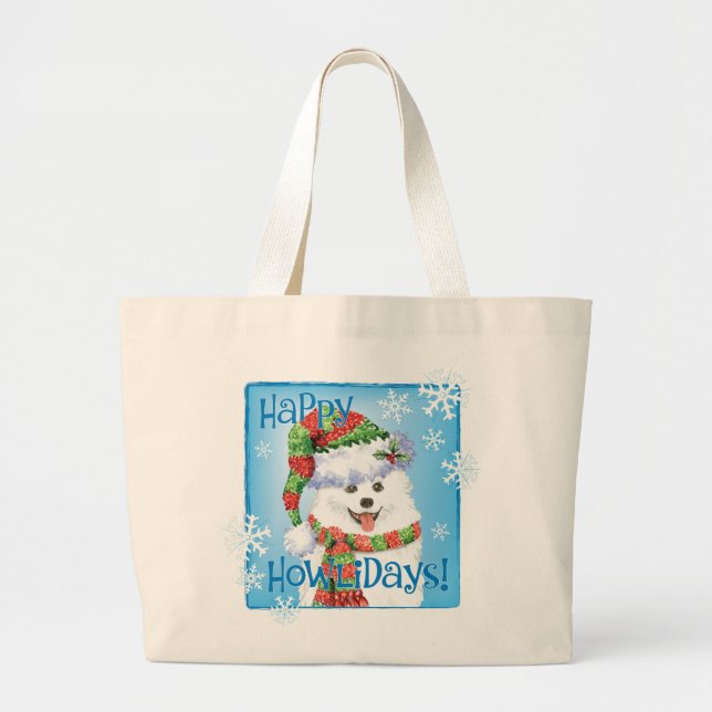 Lycklig Howlidays Eskimo Hund Large Tote Bag Jumbo Tygkasse (Framsidan)
