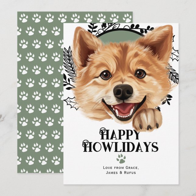 Lycklig Howlidays finska Spitz Hund jul Julkort (Fram/baksida)