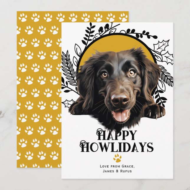 Lycklig Howlidays Flat-Jackat Retriever-jul Julkort (Fram/baksida)