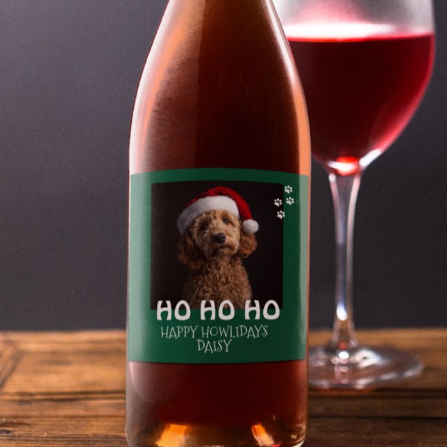 Lycklig Howlidays från Hund Photo jul Vinflaska Etikett (Skapare uppladdad)