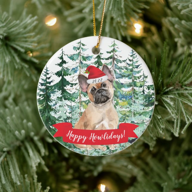 Lycklig Howlidays Fransk Bulldog Hund jul Ornam Julgransprydnad Keramik (Träd)