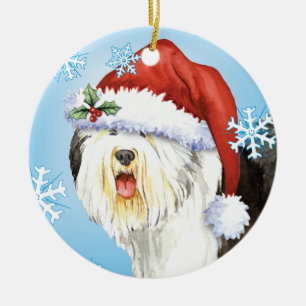 Lycklig Howlidays gammal engelsk Sheepdog Julgransprydnad Keramik