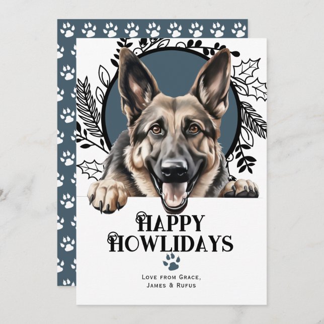 Lycklig Howlidays German Shepherd Hund jul Julkort (Fram/baksida)