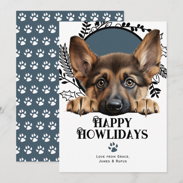 Lycklig Howlidays German Shepherd Hund jul Julkort (Fram/baksida)