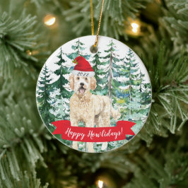 Lycklig Howlidays Golden Doodle Hund jul Orname Julgransprydnad Keramik