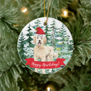 Lycklig Howlidays Golden Doodle Hund jul Orname Julgransprydnad Keramik