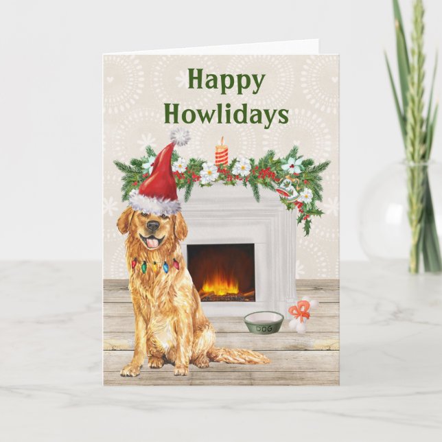 Lycklig Howlidays Golden Retriever Hund jul Helgkort (Framsida)