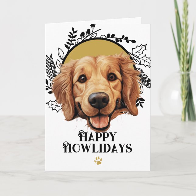 Lycklig Howlidays Golden Retriever Hund jul Helgkort (Framsida)