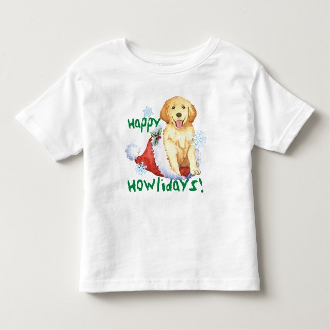 Lycklig Howlidays Golden Retriever T-Shirt (Framsida)