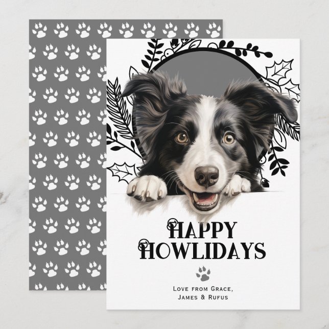 Lycklig Howlidays Gräns Collie Hund jul Julkort (Fram/baksida)