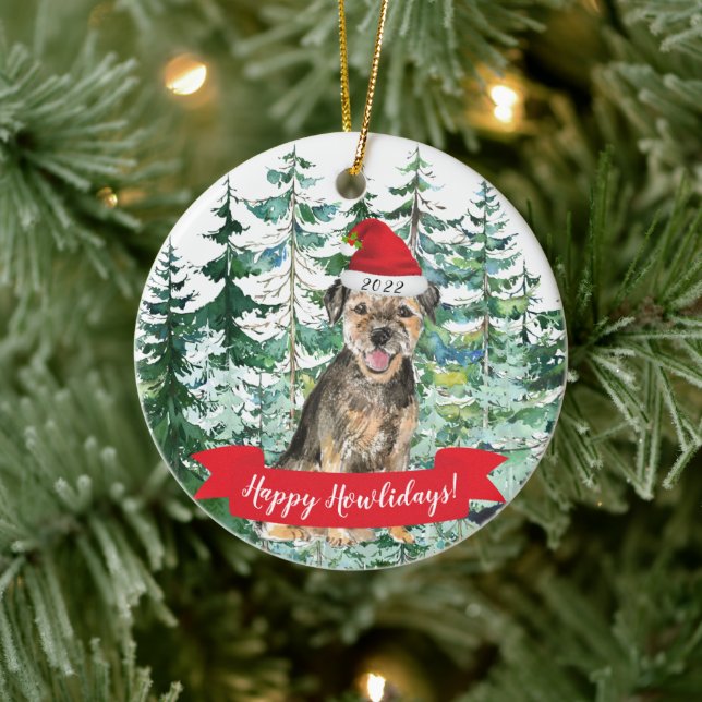 Lycklig Howlidays Gräns Terrier Hund jul jul Julgransprydnad Keramik (Träd)