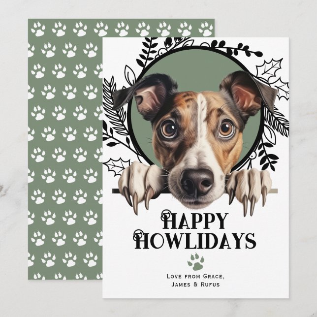 Lycklig Howlidays Greyhound Hund jul Julkort (Fram/baksida)