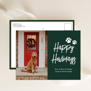 Lycklig Howlidays Grönt Calligraphy Pet Photo Helg Vykort