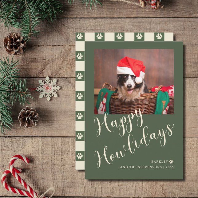 Lycklig Howlidays Grönt Hund Photo Julkort (Skapare uppladdad)