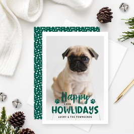 Lycklig Howlidays Grönt Puppy Hund Photo Julkort