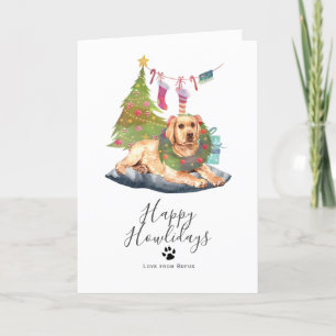 Lycklig Howlidays Gult Labrador Hund jul Helgkort