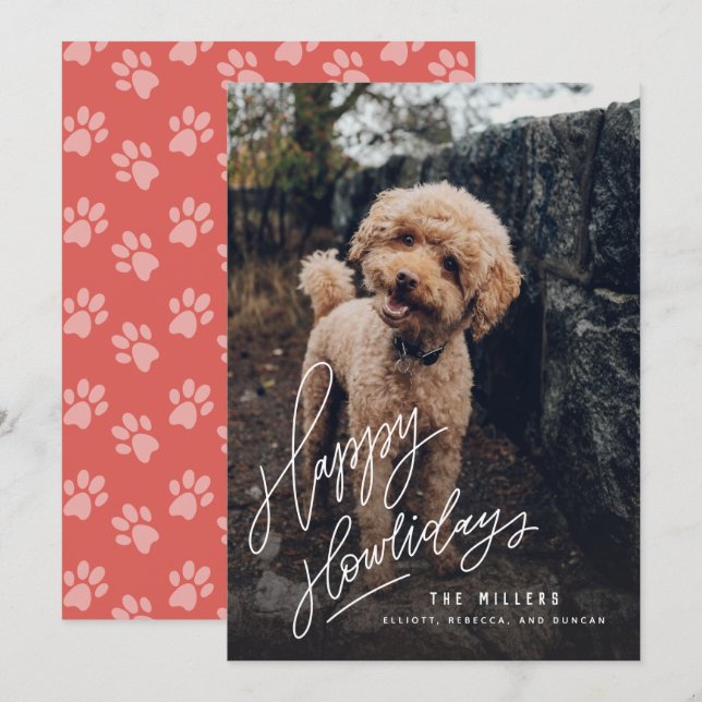 Lycklig Howlidays Hand-lettered | Pet Hund Photo Julkort (Fram/baksida)