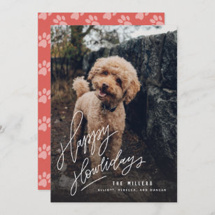Lycklig Howlidays Hand-lettered   Pet Hund Photo Julkort