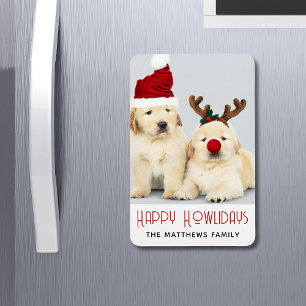 Lycklig Howlidays Hund älskare-Helgdag julfoto Magnet